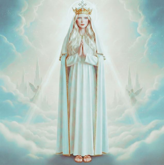 Queen of Heaven Virgin Mary Portrait Sky Blue - Printable Digital Art