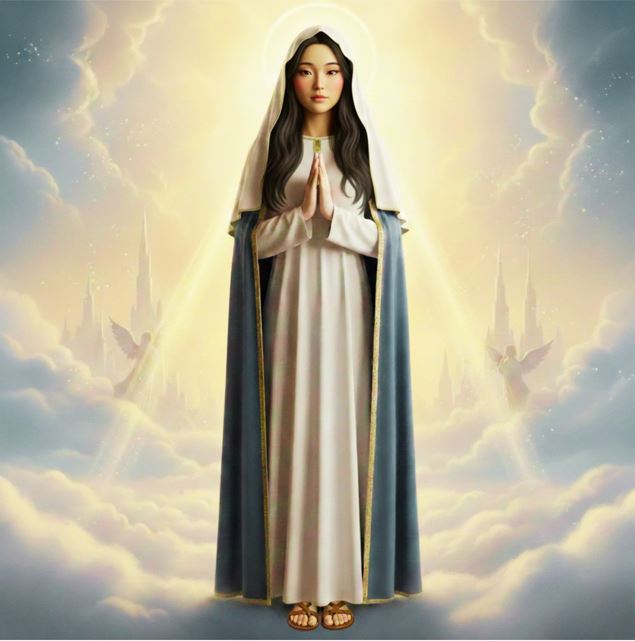 Japanese Chinese Virgin Mary Portrait - Printable Digital Art